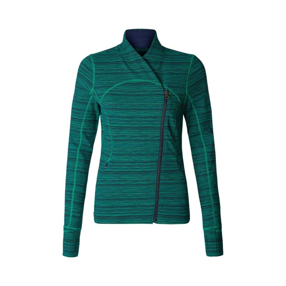 Lululemon Precision Jacket Sz 4 Green Cyber Jungle Hero Blue Front Zip Activewea
